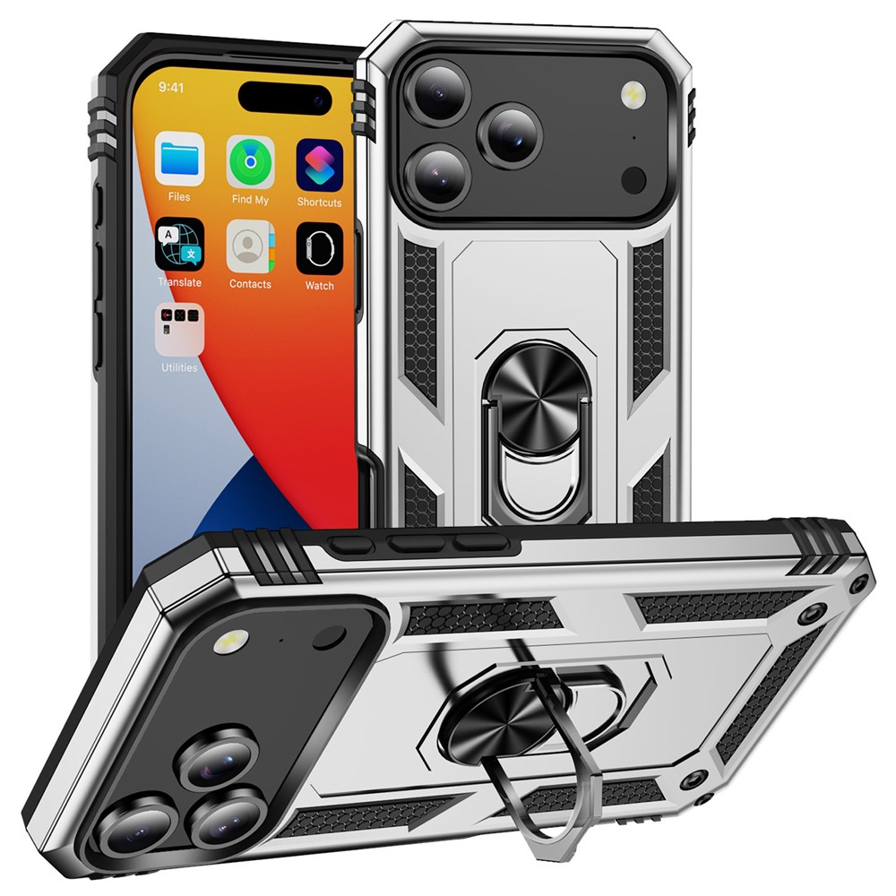  iPhone 17 Pro Skal Shockproof Hybrid Ring Silver