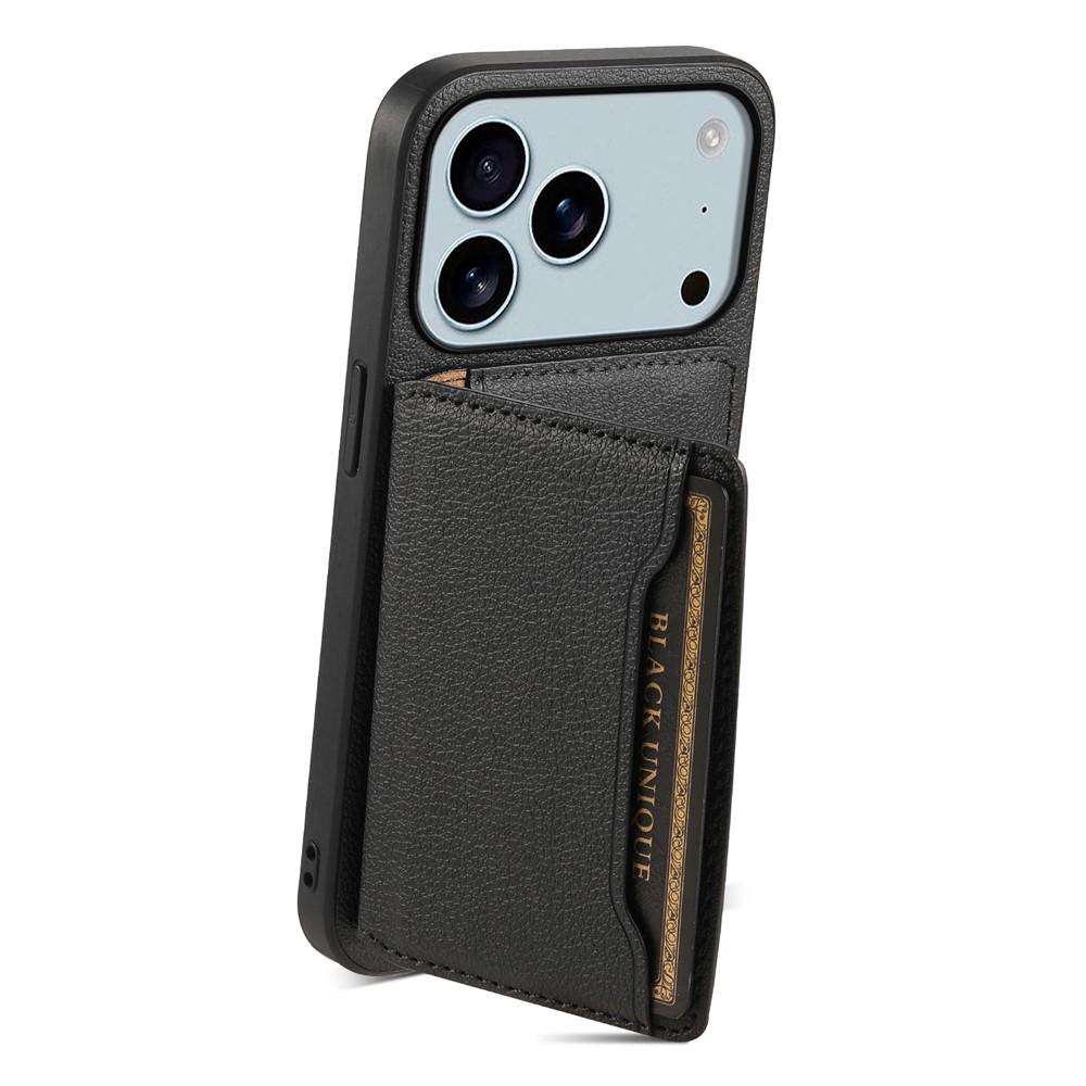  iPhone 17 Pro Skal Med Kortfack Läder Svart