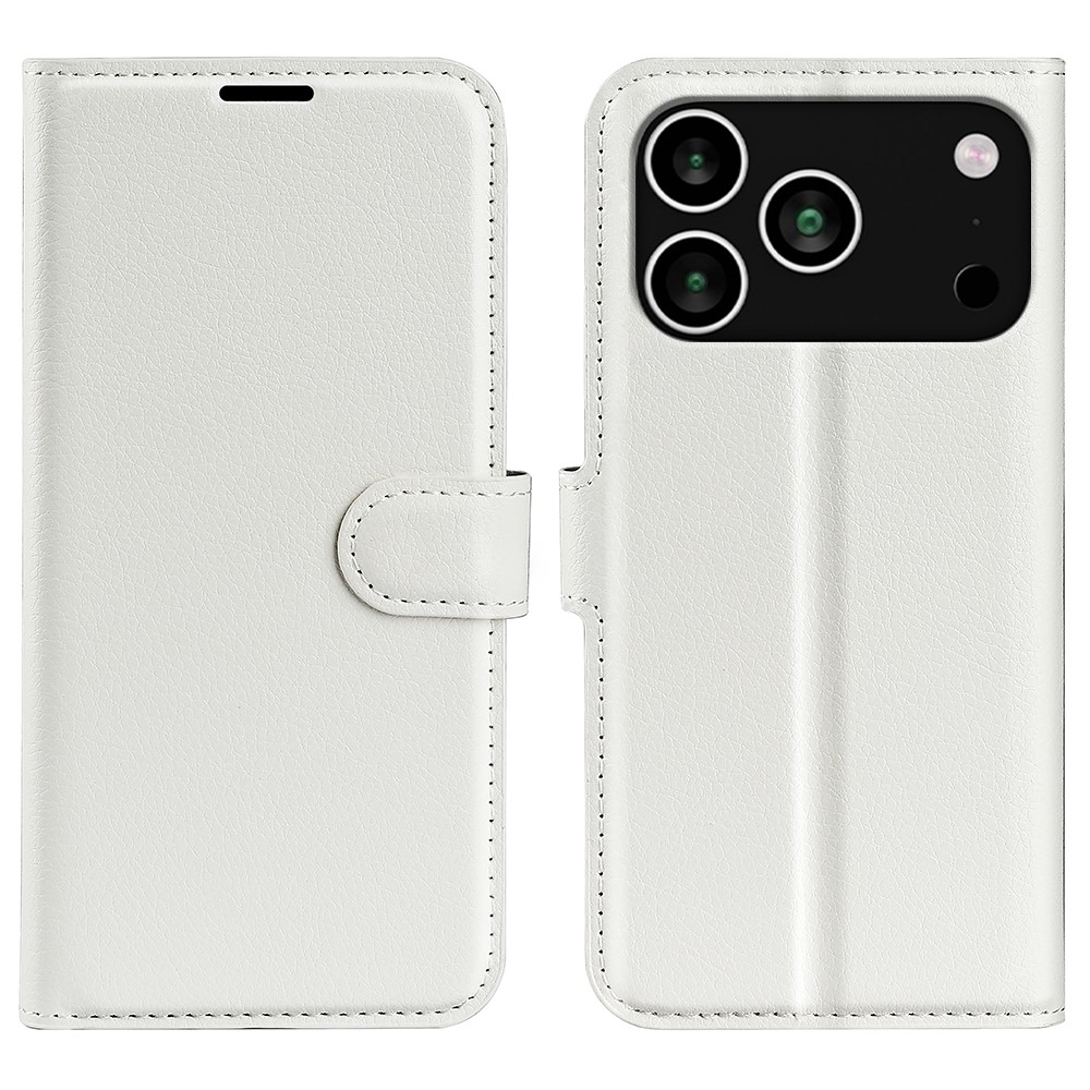  iPhone 17 Pro Max Fodral Litchi Läder Vit
