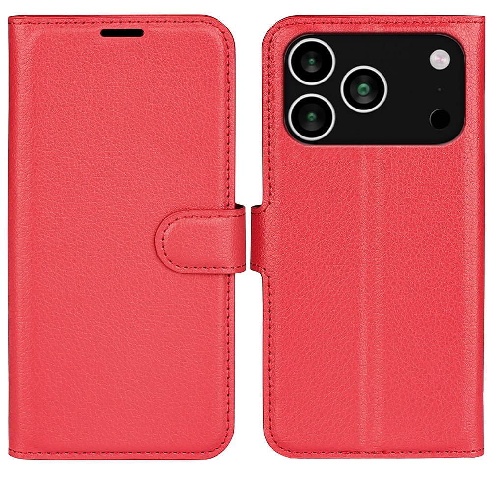  iPhone 17 Pro Max Fodral Litchi Läder Röd