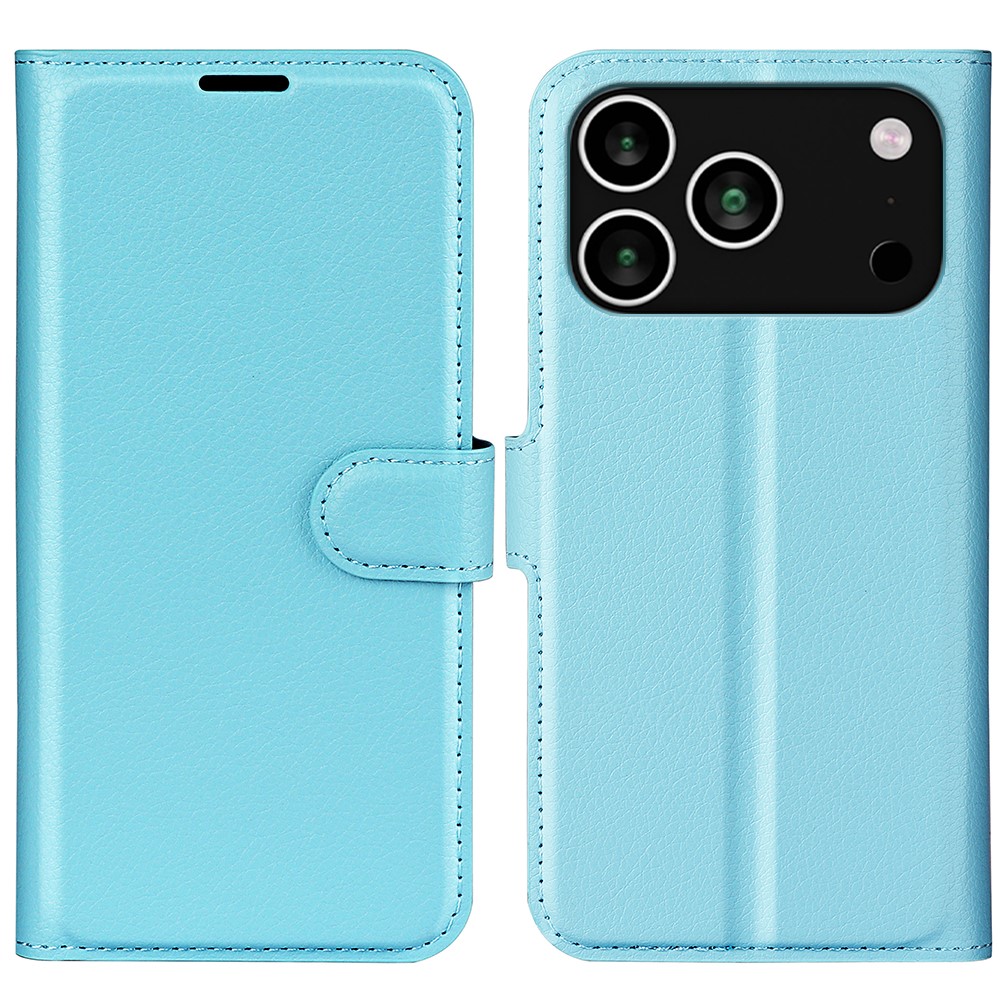  iPhone 17 Pro Max Fodral Litchi Läder Blå