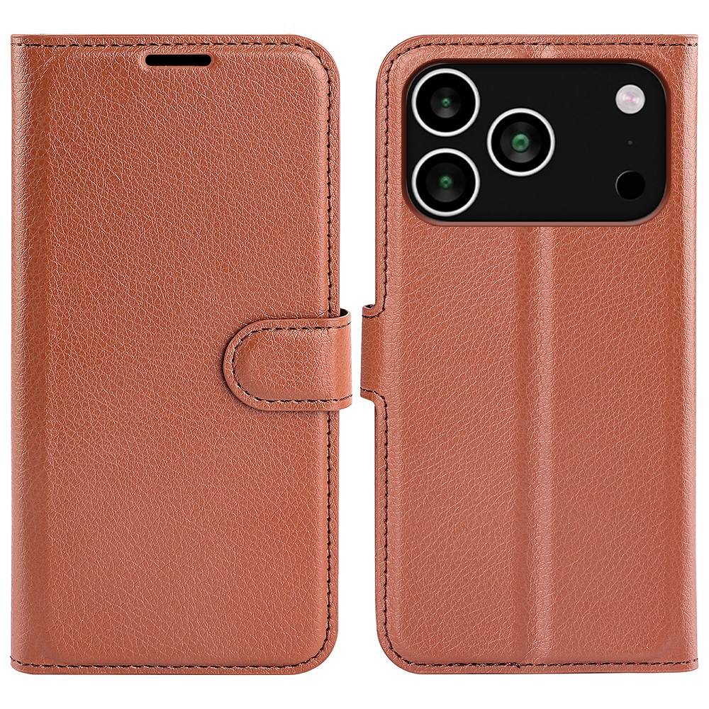  iPhone 17 Pro Max Fodral Litchi Läder Brun