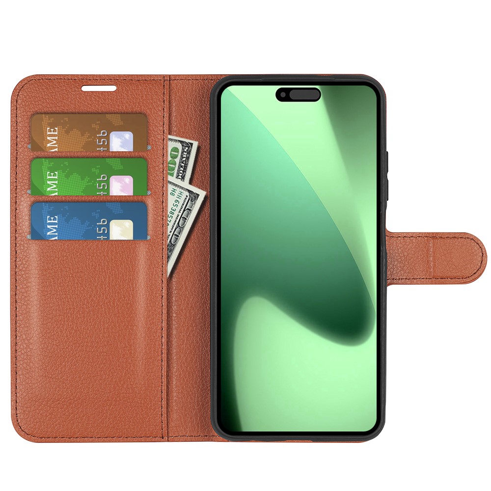  iPhone 17 Pro Max Fodral Litchi Läder Brun