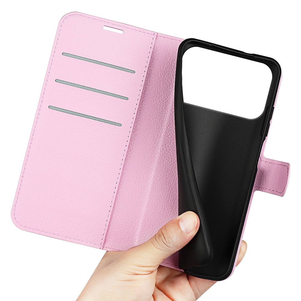  iPhone 17 Pro Max Fodral Litchi Läder Ljus Rosa