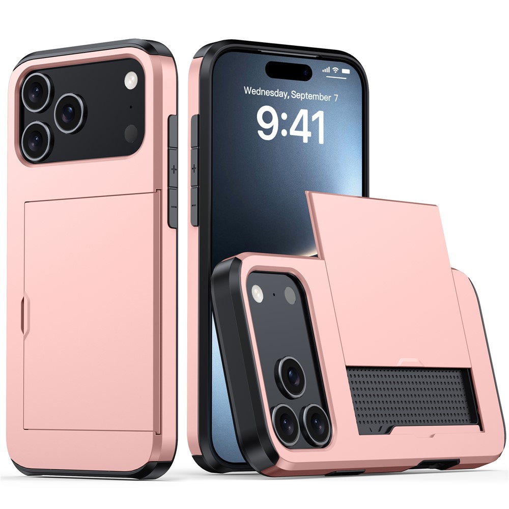  iPhone 17 Pro Max Skal Hybrid Med Kortfack Roséguld
