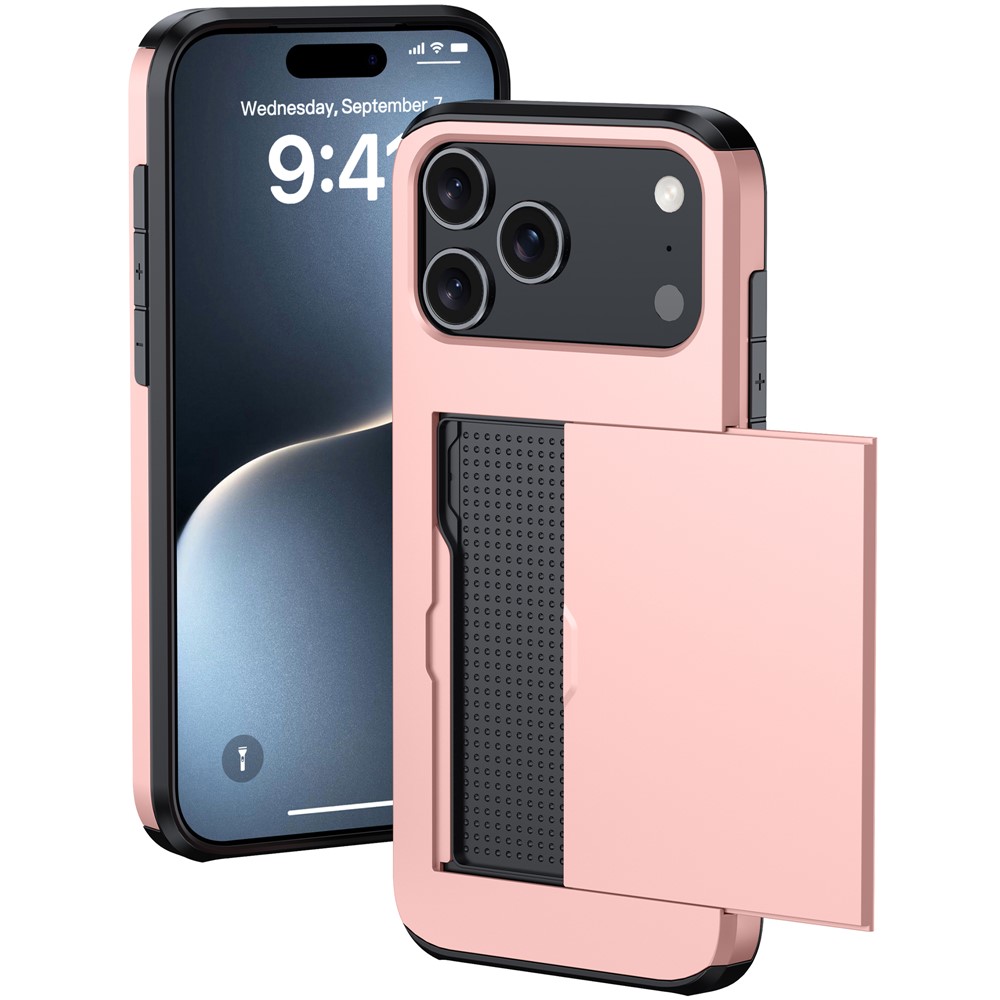  iPhone 17 Pro Max Skal Hybrid Med Kortfack Roséguld
