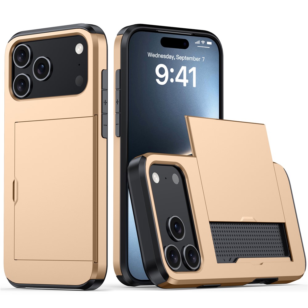  iPhone 17 Pro Max Skal Hybrid Med Kortfack Guld