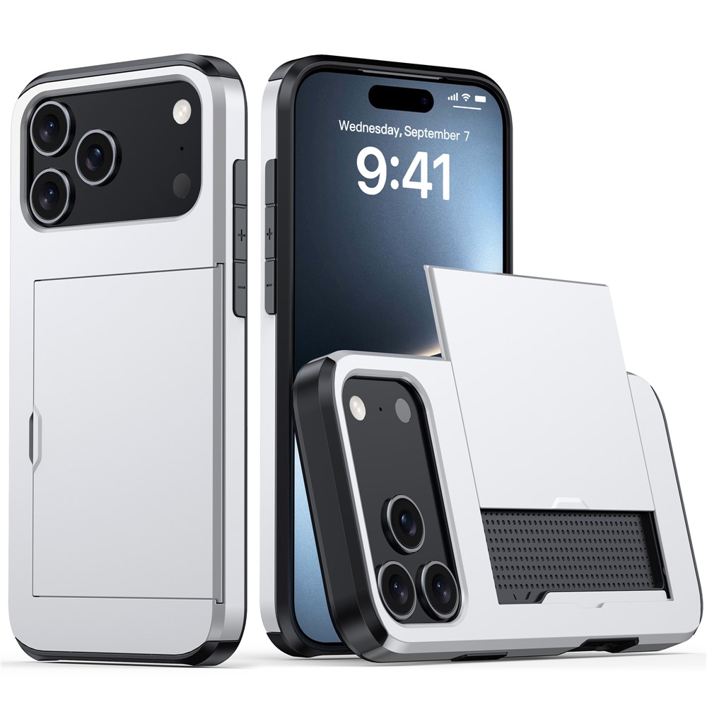  iPhone 17 Pro Max Skal Hybrid Med Kortfack Silver