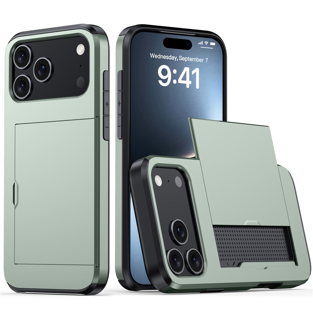  iPhone 17 Pro Max Skal Hybrid Med Kortfack Grön