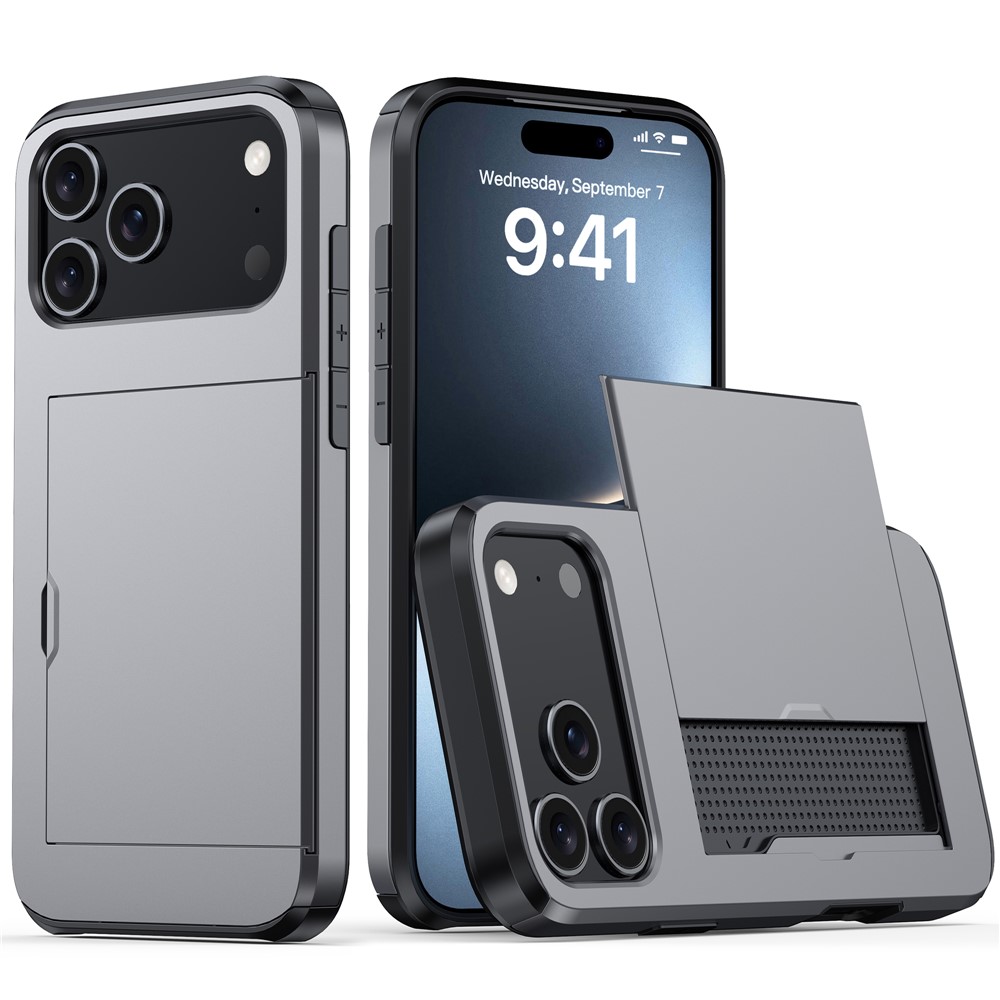  iPhone 17 Pro Max Skal Hybrid Med Kortfack Grå