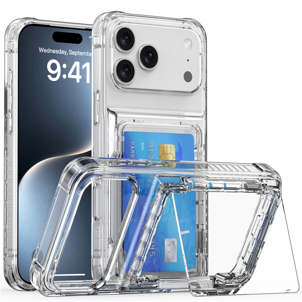  iPhone 17 Pro Max Skal Kickstand Med Kortfack Transparent