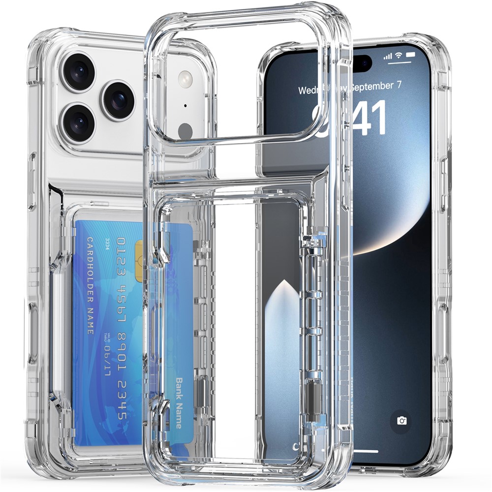  iPhone 17 Pro Max Skal Kickstand Med Kortfack Transparent