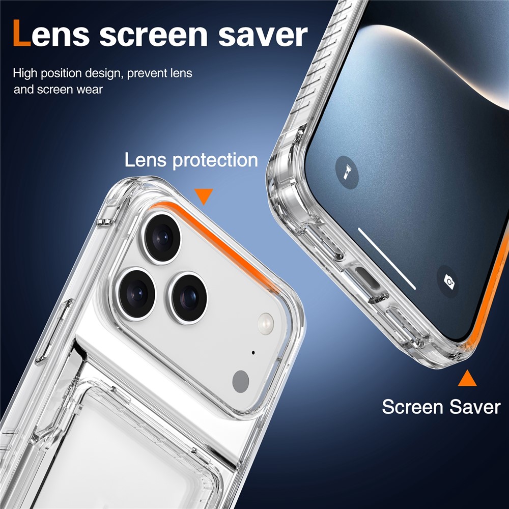  iPhone 17 Pro Max Skal Kickstand Med Kortfack Transparent