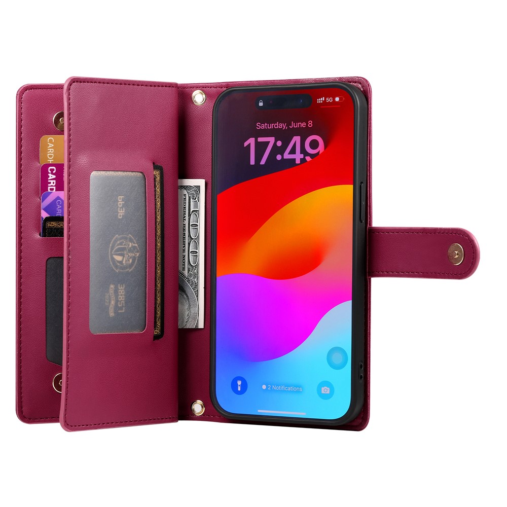  iPhone 17 Pro Max Fodral Multifunktionell Läder Röd