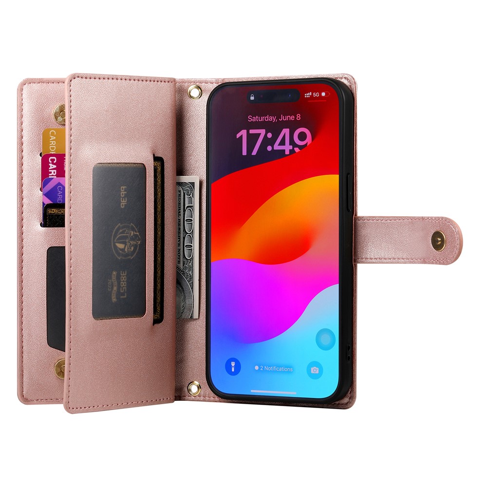  iPhone 17 Pro Max Fodral Multifunktionell Läder Roséguld