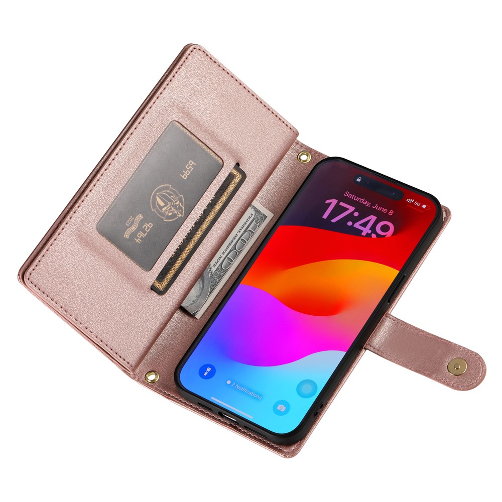  iPhone 17 Pro Max Fodral Multifunktionell Läder Roséguld