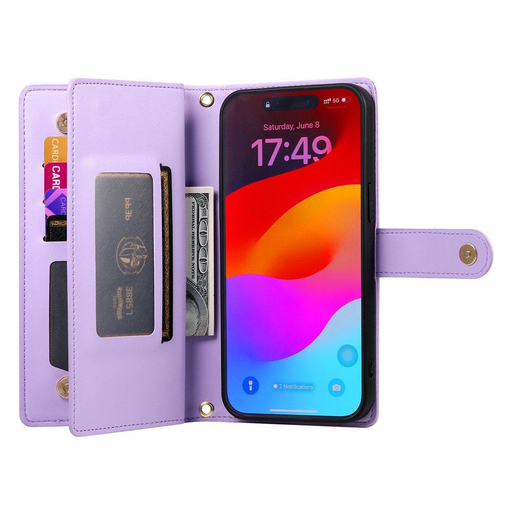  iPhone 17 Pro Max Fodral Multifunktionell Läder Lila