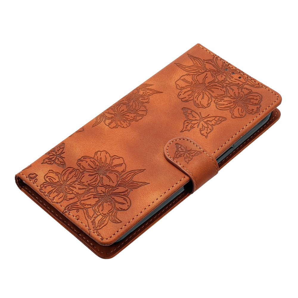  iPhone 17 Pro Max Fodral Med Blommigt Tryck Läder Brun