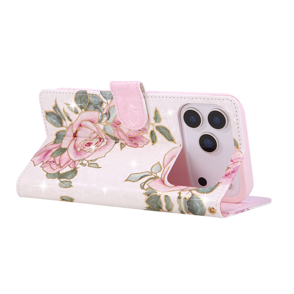  iPhone 17 Pro Max Fodral RFID Läder Rosa Blommor