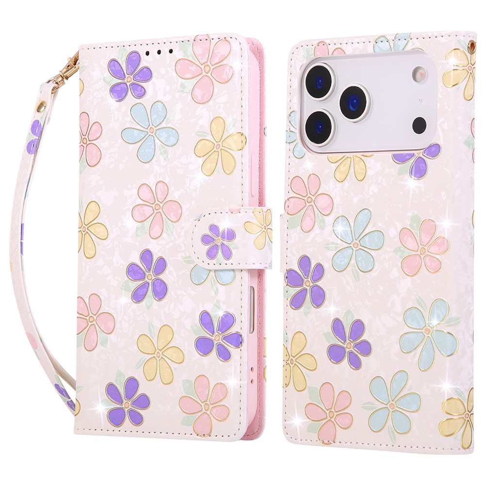 iPhone 17 Pro Max Fodral RFID Läder Färgglada Blommor