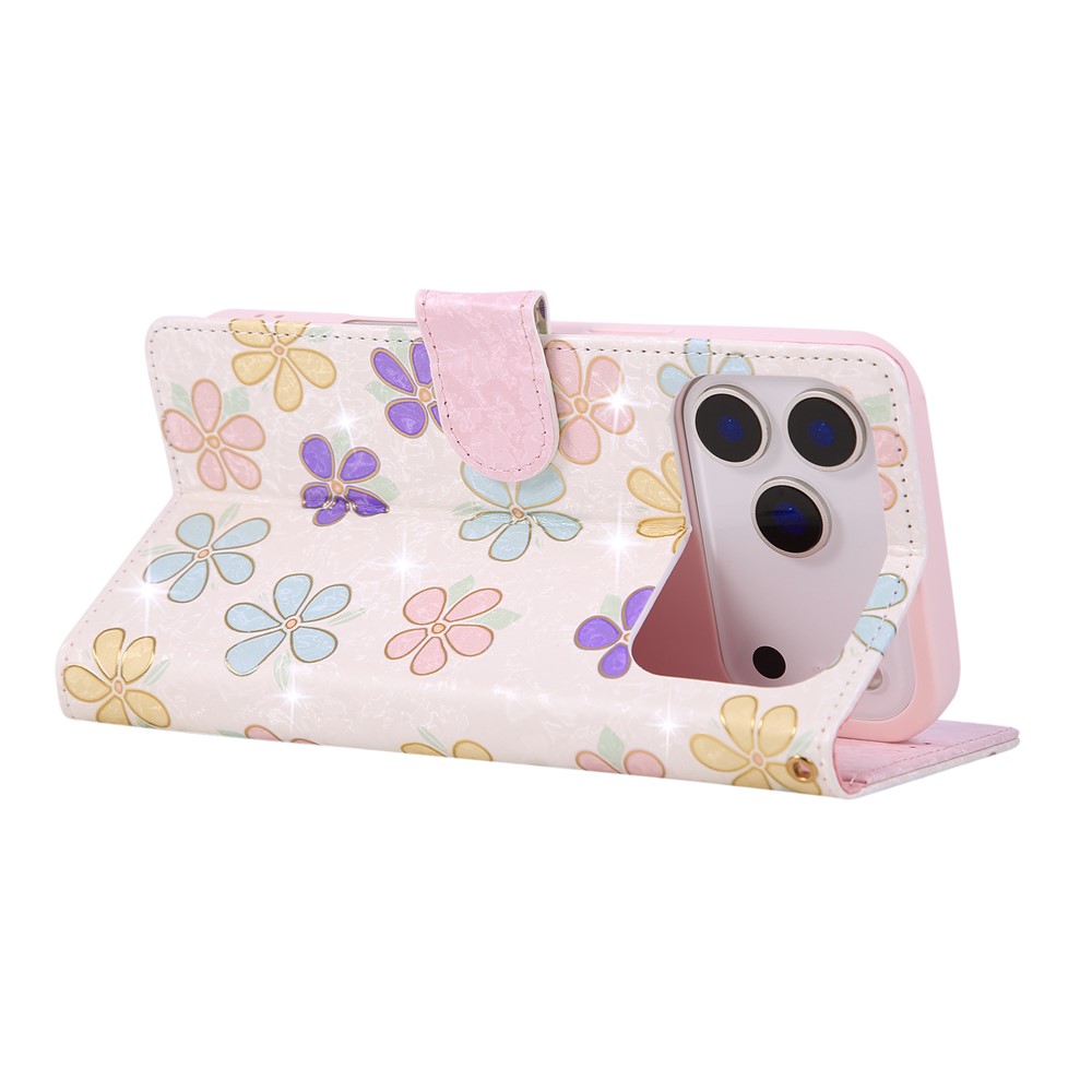  iPhone 17 Pro Max Fodral RFID Läder Färgglada Blommor