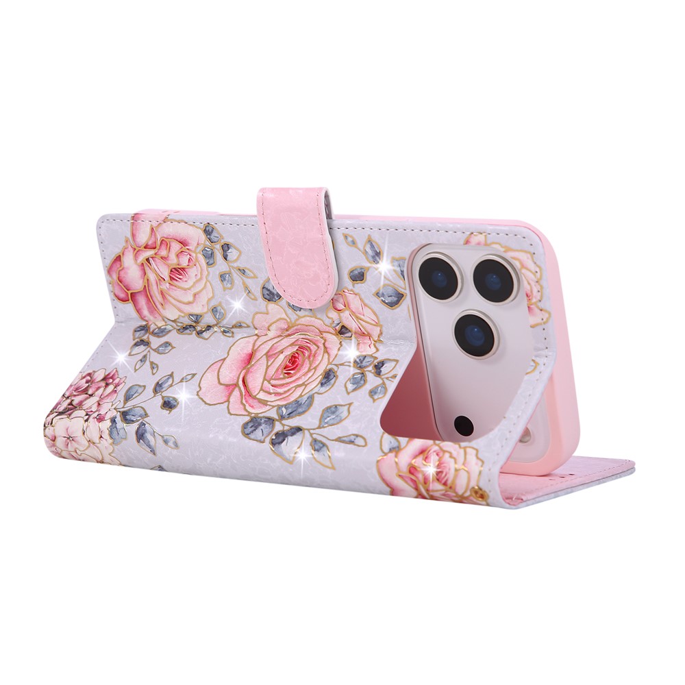 iPhone 17 Pro Max Fodral RFID Läder Rosa Blommor