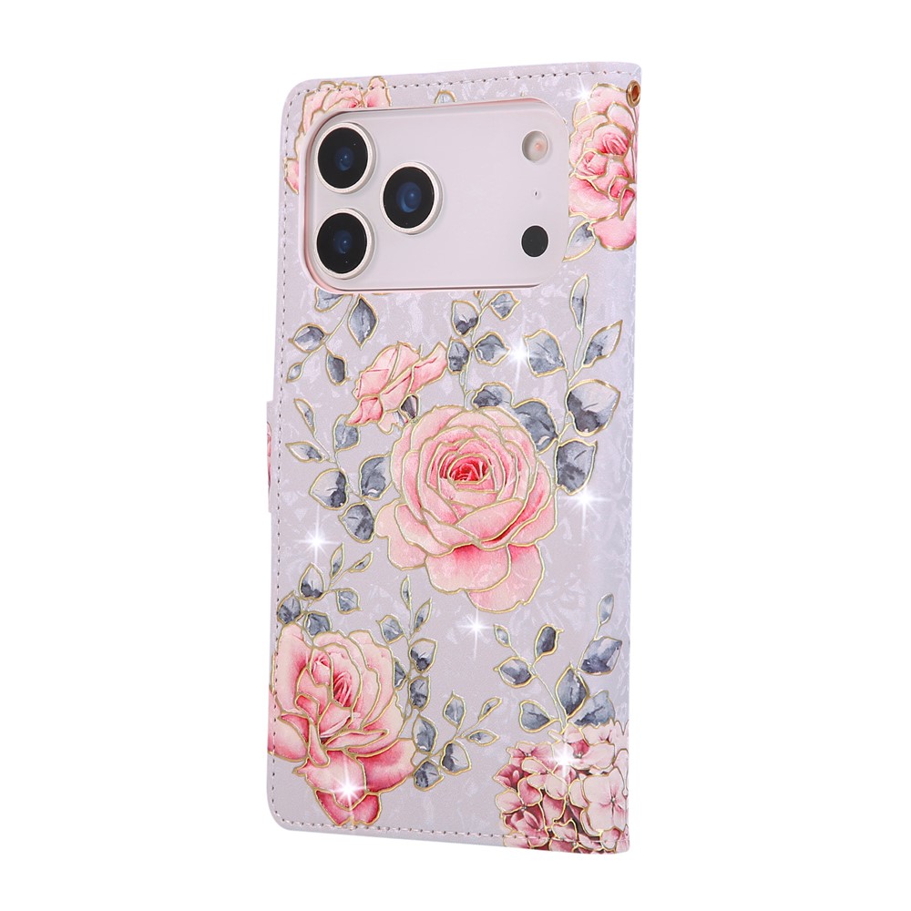  iPhone 17 Pro Max Fodral RFID Läder Rosa Blommor