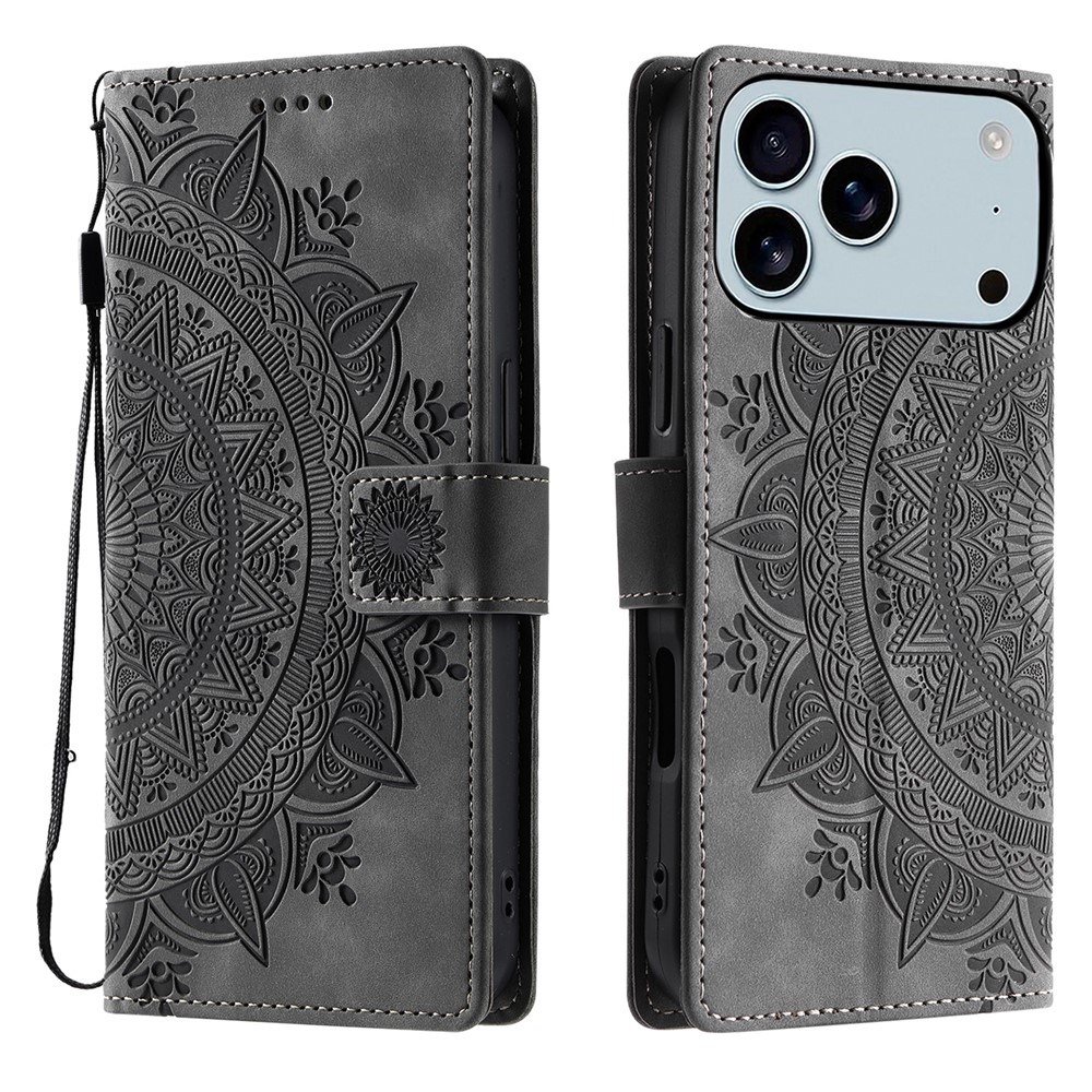  iPhone 17 Pro Max Fodral Mandala Läder Grå