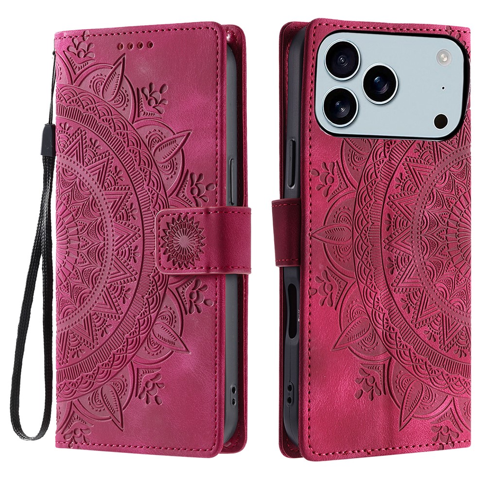  iPhone 17 Pro Max Fodral Mandala Läder Rosa