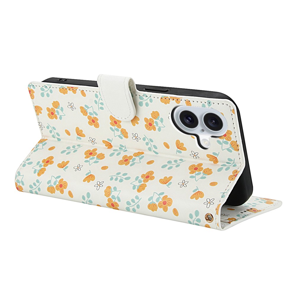  iPhone 17 Fodral Rhombus Läder Blommor Vit