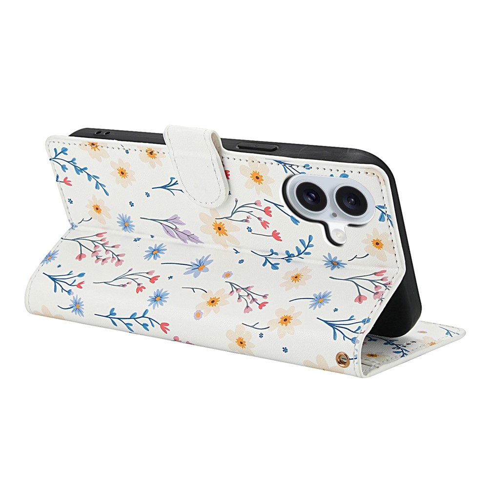  iPhone 17 Fodral Rhombus Läder Blommor Vit