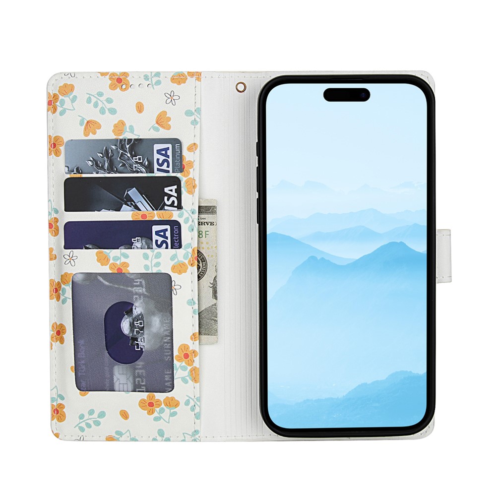 iPhone 16 Pro Max Fodral Rhombus Läder Blommor Vit