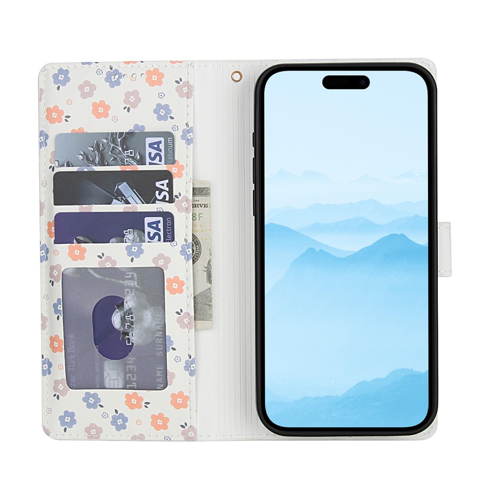 iPhone 16 Pro Max Fodral Rhombus Läder Blommor Vit