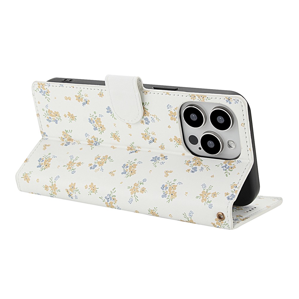  iPhone 16 Pro Max Fodral Rhombus Läder Blommor Vit