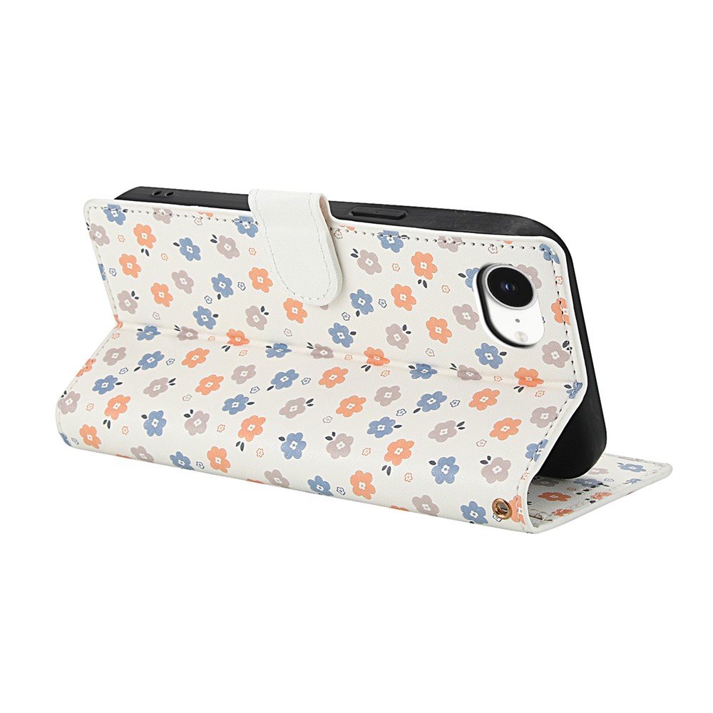  iPhone 17e / 16e Fodral Rhombus Läder Blommor Vit