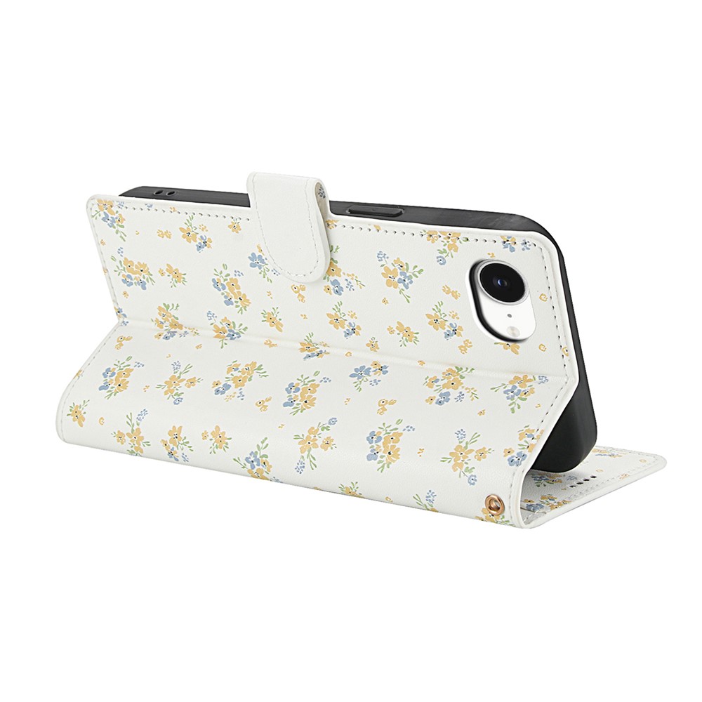  iPhone 17e / 16e Fodral Rhombus Läder Blommor Vit