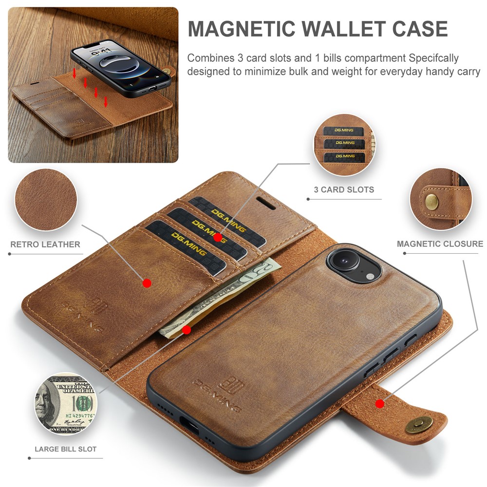 DG.MING DG.MING iPhone 17e / 16e 2in1 Magnet Fodral / Skal Brun