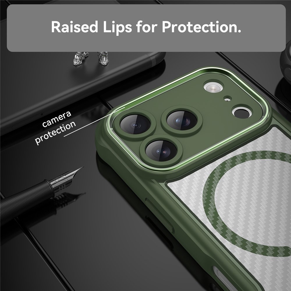  iPhone 17 Pro Skal MagSafe Kolfiber Textur Grön