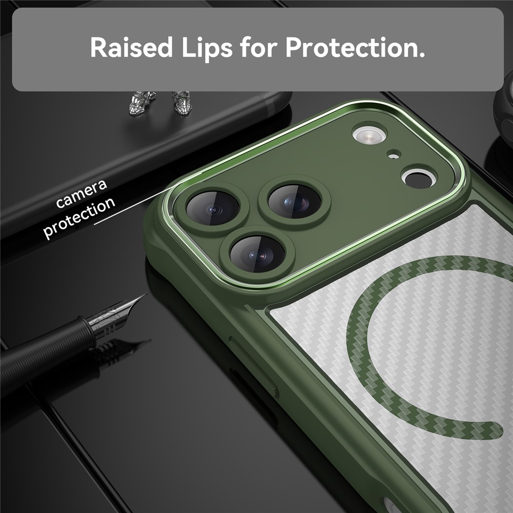  iPhone 17 Pro Max Skal MagSafe Kolfiber Textur Grön