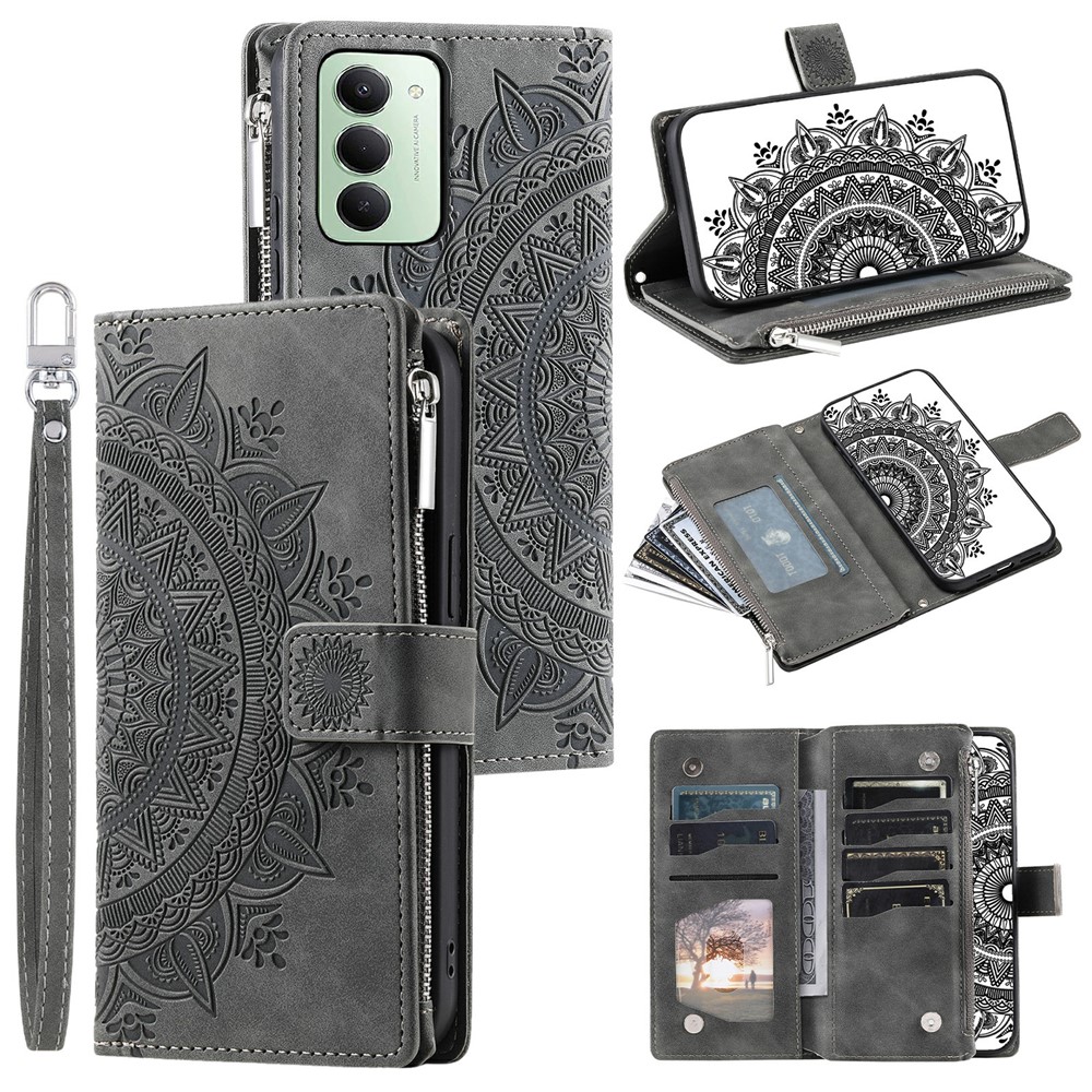  Xiaomi Redmi 15 Fodral Mandala Läder Grå