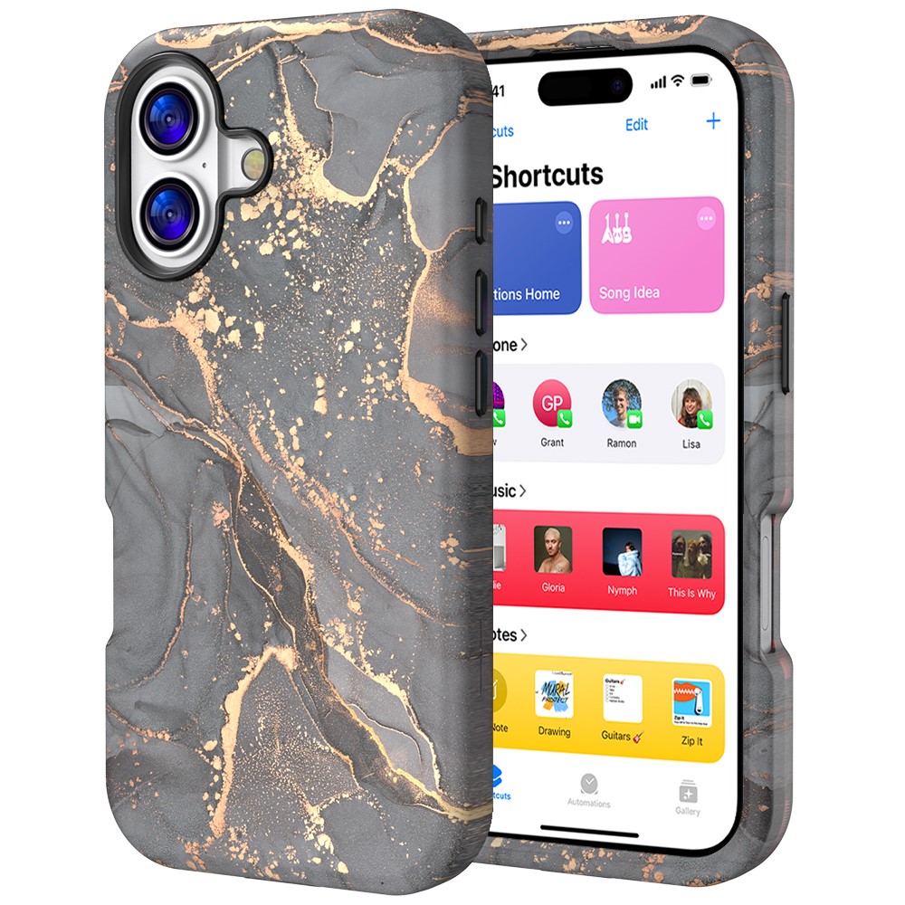  iPhone 17 Skal Hybrid Med Marmor Tryck Grå / Guld