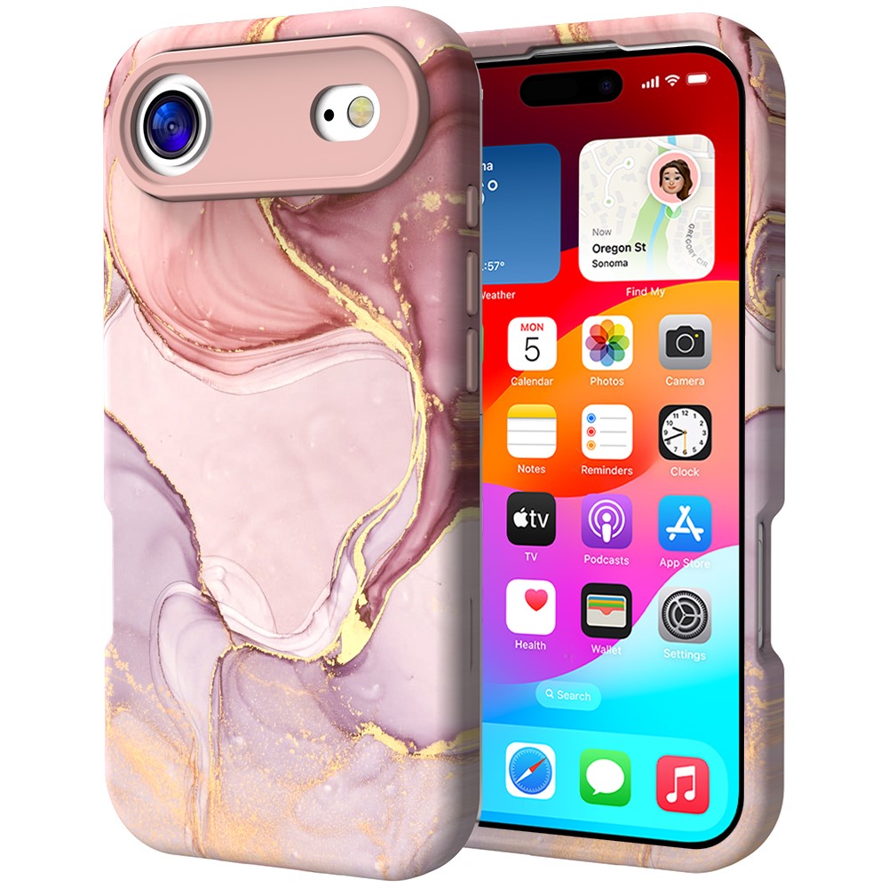  iPhone Air Skal Hybrid Med Marmor Tryck Rosa
