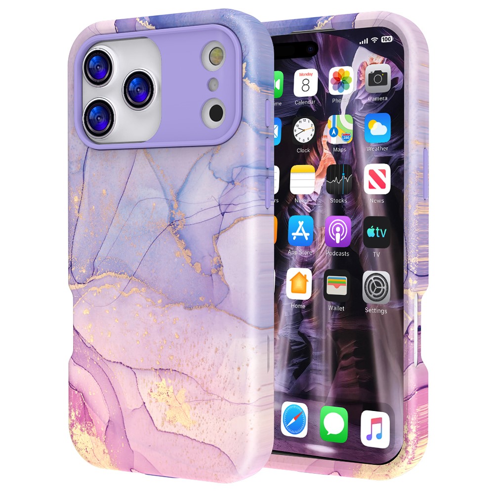 iPhone 17 Pro Skal Hybrid Med Marmor Tryck Lila / Rosa