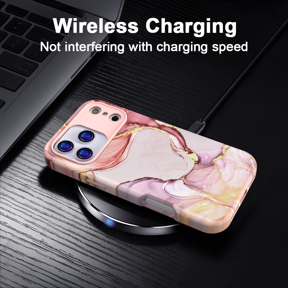  iPhone 17 Pro Skal Hybrid Med Marmor Tryck Rosa