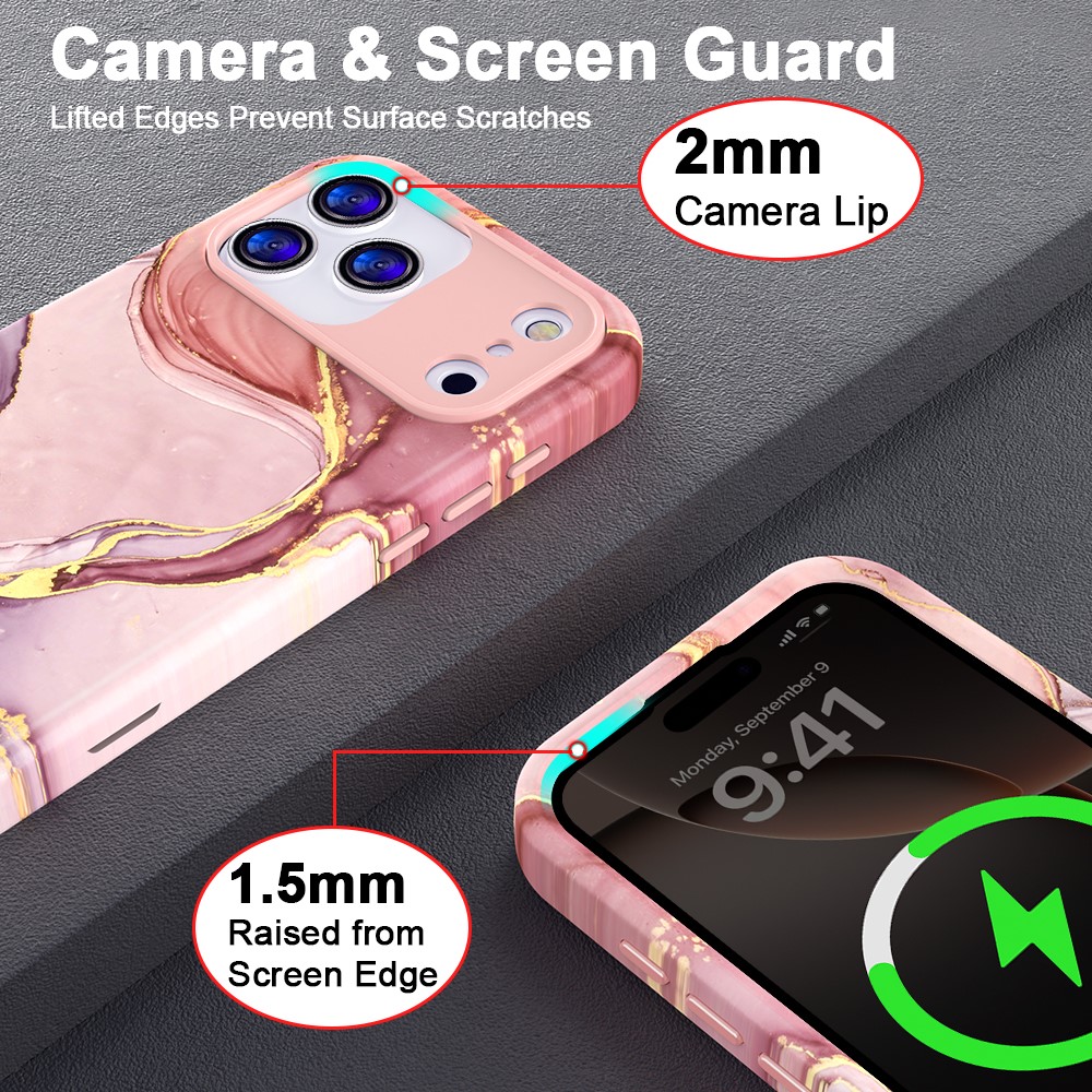  iPhone 17 Pro Skal Hybrid Med Marmor Tryck Rosa