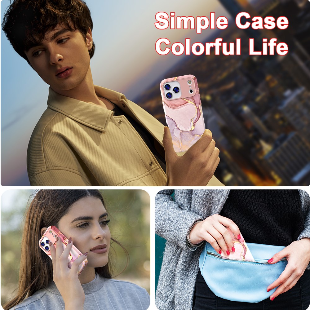  iPhone 17 Pro Skal Hybrid Med Marmor Tryck Rosa