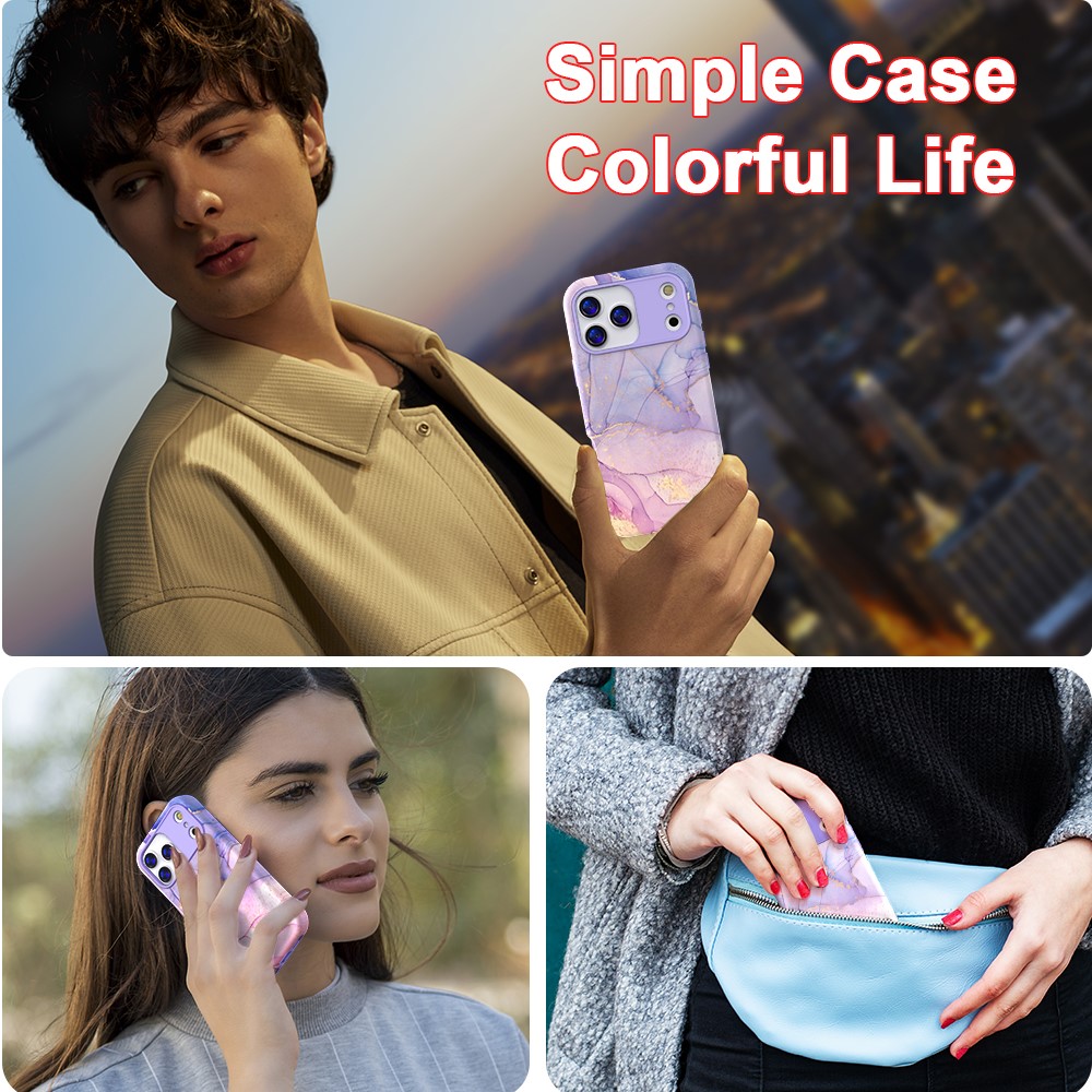  iPhone 17 Pro Max Skal Hybrid Med Marmor Tryck Lila / Rosa