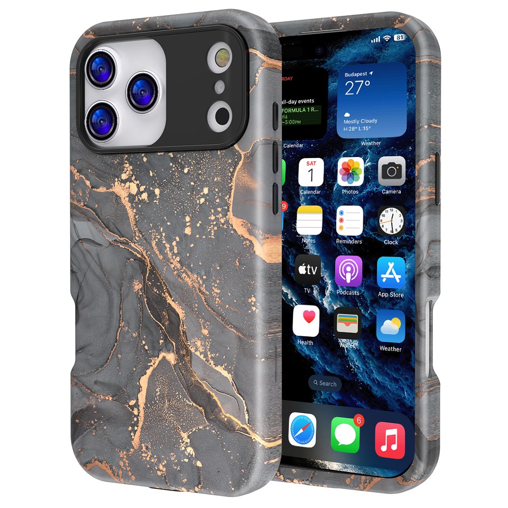  iPhone 17 Pro Max Skal Hybrid Med Marmor Tryck Grå / Guld