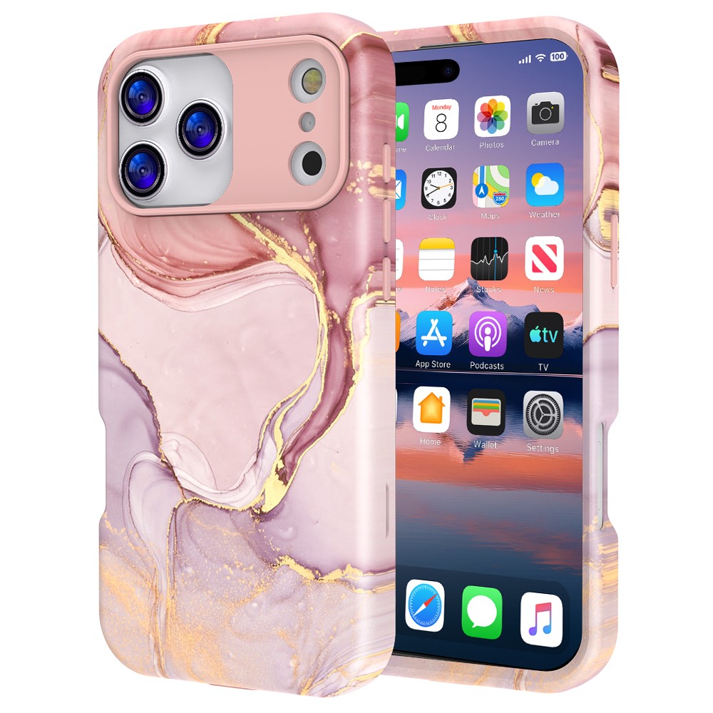  iPhone 17 Pro Max Skal Hybrid Med Marmor Tryck Rosa