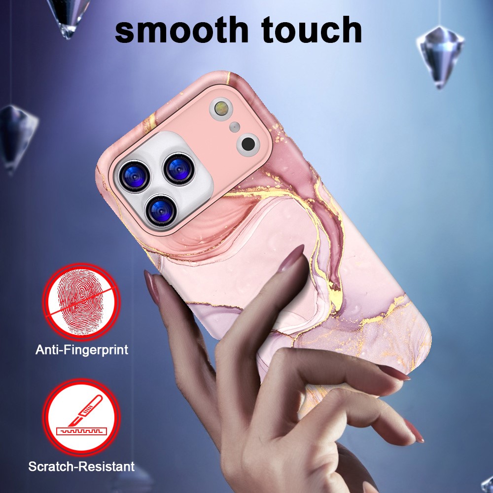  iPhone 17 Pro Max Skal Hybrid Med Marmor Tryck Rosa